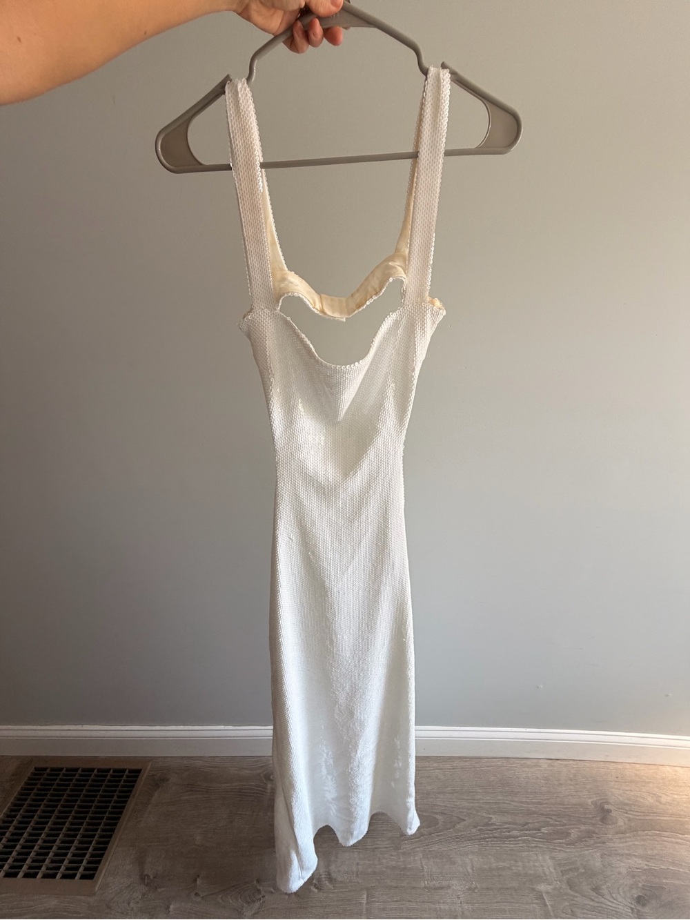 Meshki White Knit Sequin Slip Dress